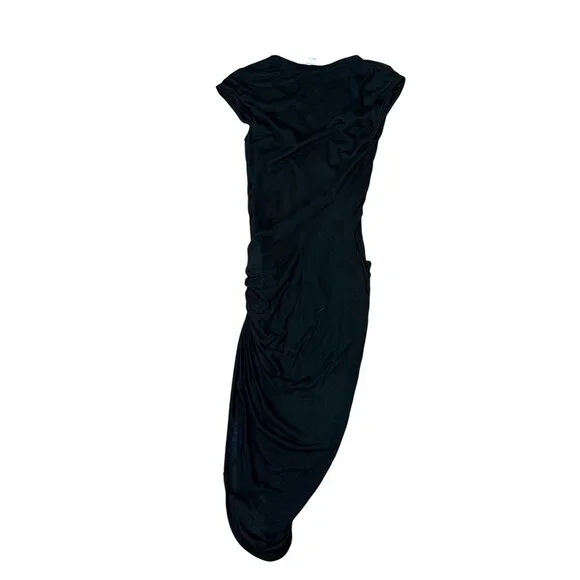 Helmut Lang Black Asymmetrical Draped Knotted Jersey Dress S Vamp Glam Cocktail - Picture 4 of 8
